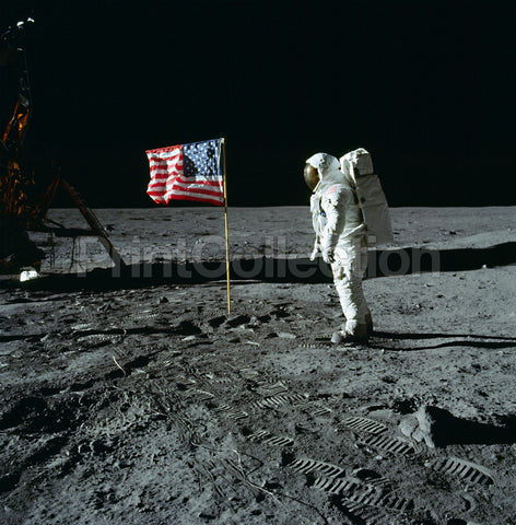 Buzz Aldrin and U.S. Flag on the Moon