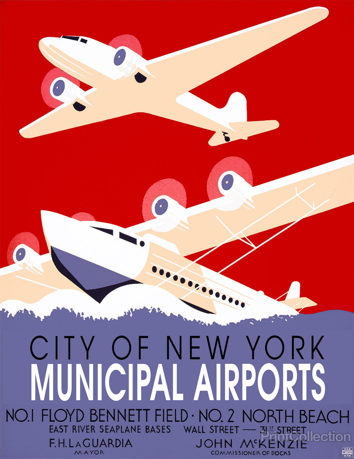4 sizes, matte+glossy avail City of New York Municipal Airports Vintage Poster