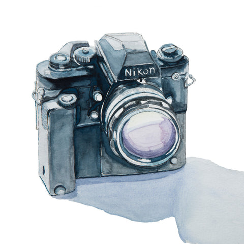 Nikon F3 35mm Camera, Watercolor Painting