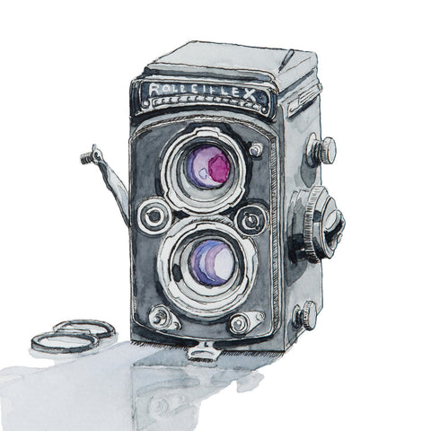 Rolleiflex 2.8E Camera, Watercolor Painting