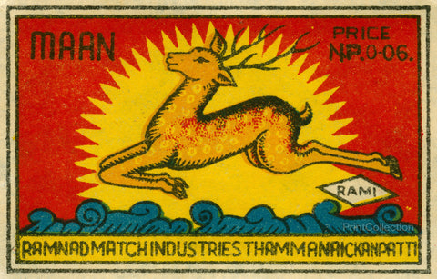 Leaping Deer of India Safety Match Label