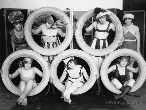 Mack Sennett Girls in Costumes Posed with Tires