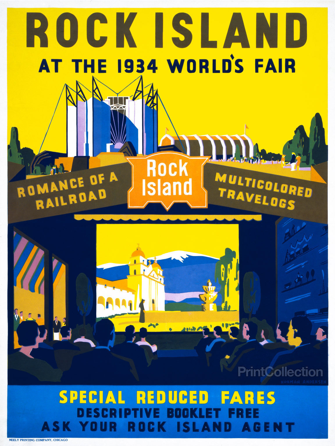 1934 Chicago Illinois World/'s Fair Art Travel Advertisment Poster Print