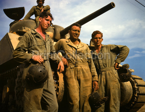 Tank Crew leaning on M-4 tank, Ft. Knox, Ky.