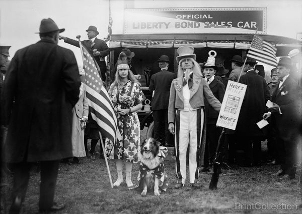 Uncle Sam with Patriotic Girl and Dog